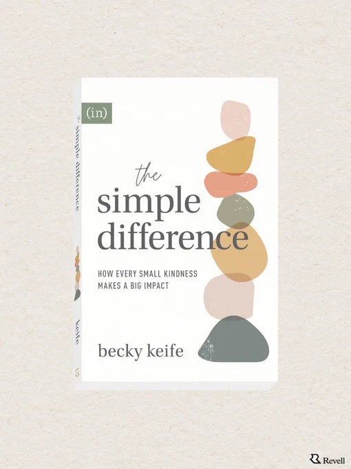 Cover of the book "The Simple Difference" by Becky Keife. The design features stacked abstract shapes in muted colors on a light background. The subtitle reads, "How Every Small Kindness Makes a Big Impact." Published by Revell.