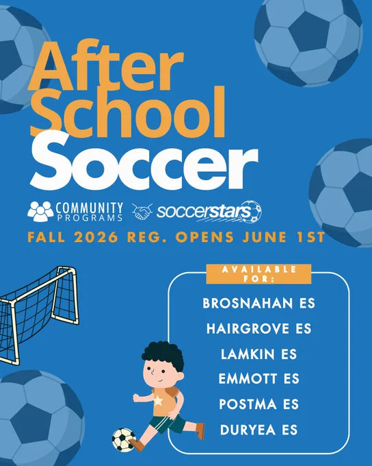 Flyer for after-school soccer program with Soccer Stars.