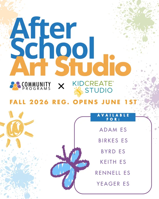 Flyer for after school art studio with KidCreate Studio.