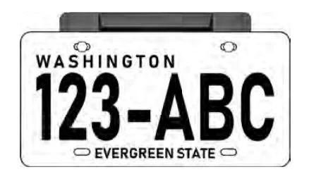 A graphic showing how the pass is mounting behind the license plate, using the same screws you affix the plate to the bumper