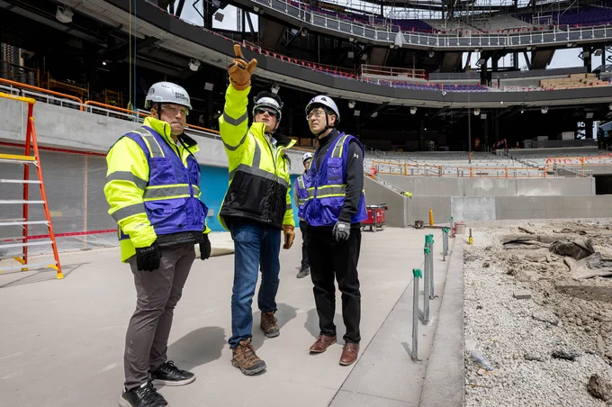 President-elect Mung Chiang joins Pat Ryan Jr. and Mark Jackson on a tour of the new Ryan Field.