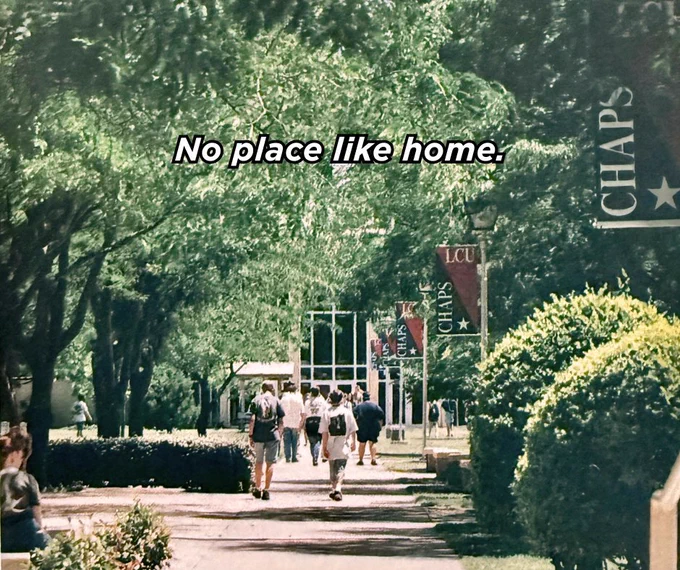 trees, walkway, people. no place like home. lcu.edu
