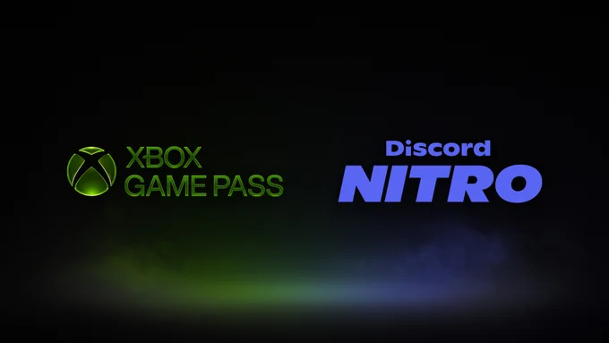 XBOX Game pass Logo and Discord Nitro Logo on a black background  with gradient green and blue