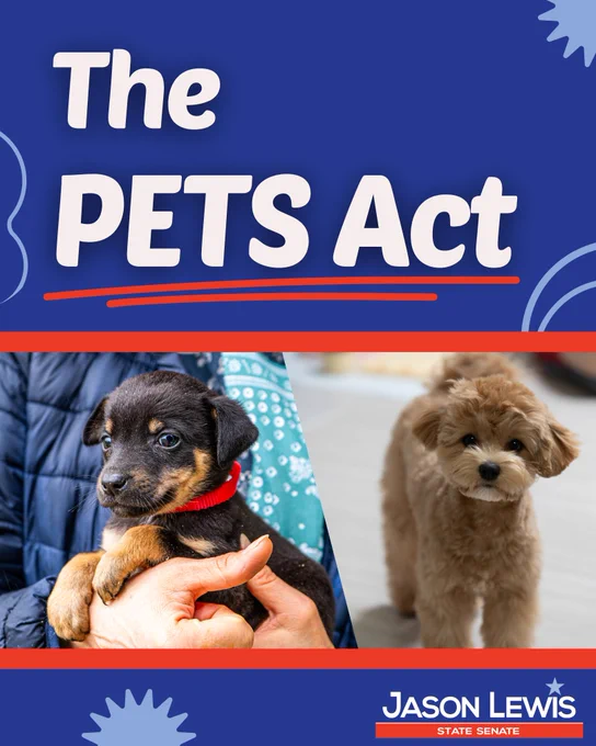 Graphic with photos of 2 dogs and the text, “The PETS Act.”