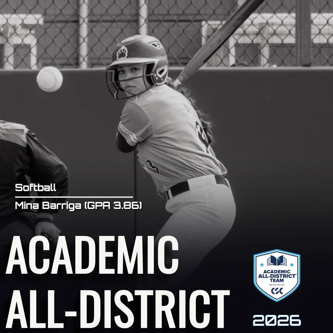 Congratulations to five of our talented softball players who were named Academic All-District by the College Sports Communicators! 

The five players are Grace Osuch, Mina Barriga, Melanie Robles, Ava Lavery, and Jules Wychunas.