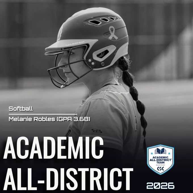 Congratulations to five of our talented softball players who were named Academic All-District by the College Sports Communicators! 

The five players are Grace Osuch, Mina Barriga, Melanie Robles, Ava Lavery, and Jules Wychunas.