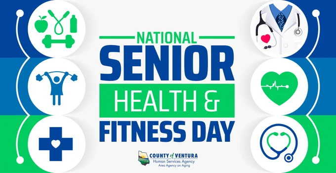 National Senior Health & FItness Day, VCAAA logo, various health-related icons