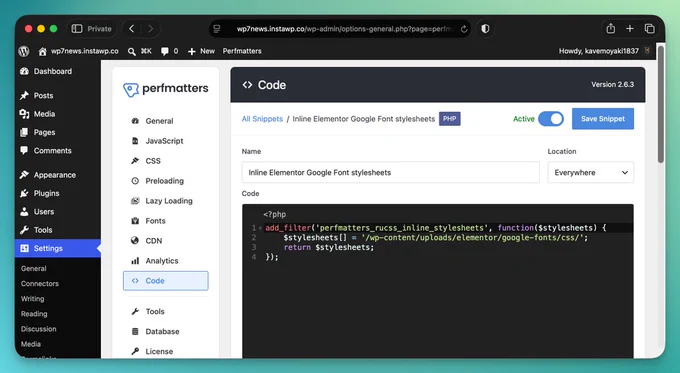 Perfmatters code editor themes