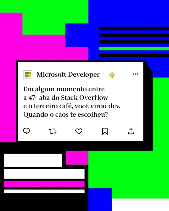 Fundo abstrato colorido com card de post Microsoft Developer sobre se tornar dev.