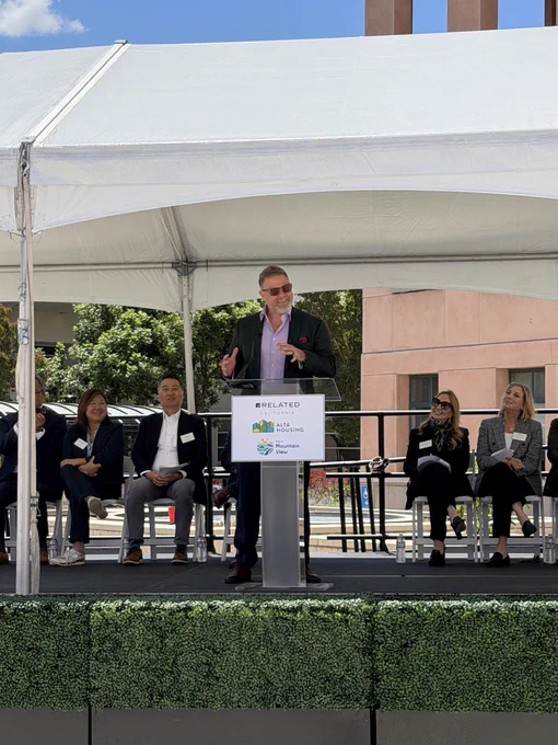 Photo of Ray Bramson, Destination: Home’s COO, speaking at the groundbreaking ceremony for Corso Apartments.