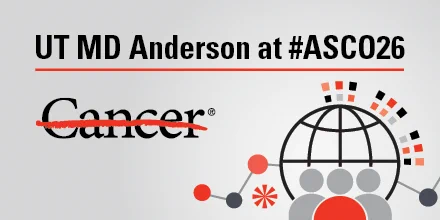 Graphic reads UT MD Anderson at #ASCO26