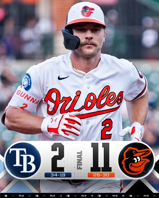 Pictured: Gunnar Henderson rounds the bases after hitting his first of two home runs in Wednesday's game. He is wearing a home white Orioles uniform and a black, orange and white batting helmet.