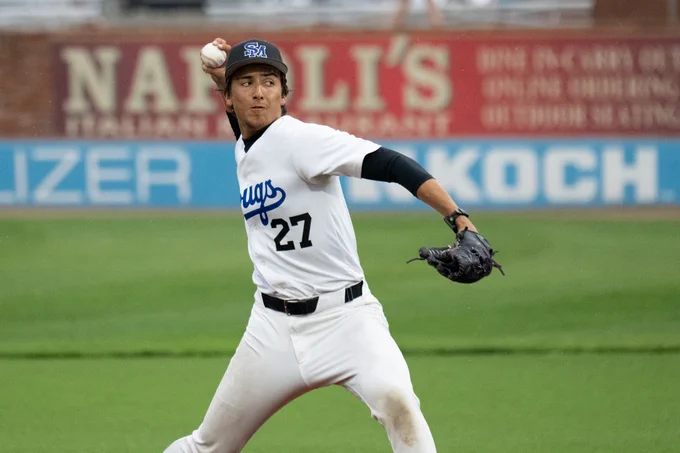 Freshman Cody Stoller tossed five innings of two-hit shutout baseball with two strikeouts to help lead the SMCC Baseball Team to a 10-0, five-inning victory over Kellogg CC in an elimination game at the 2026 NJCAA DII World Series. -- Photo Courtesy of NJCAA