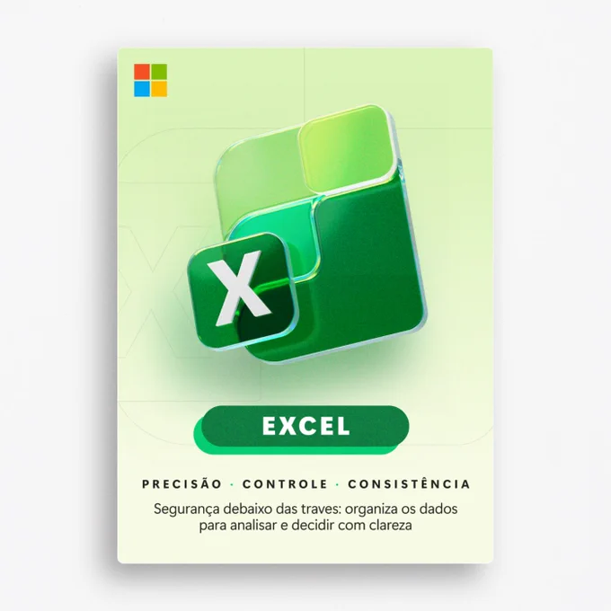 Ícone do Excel em verde sobre fundo claro, com formas tridimensionais sobrepostas.
