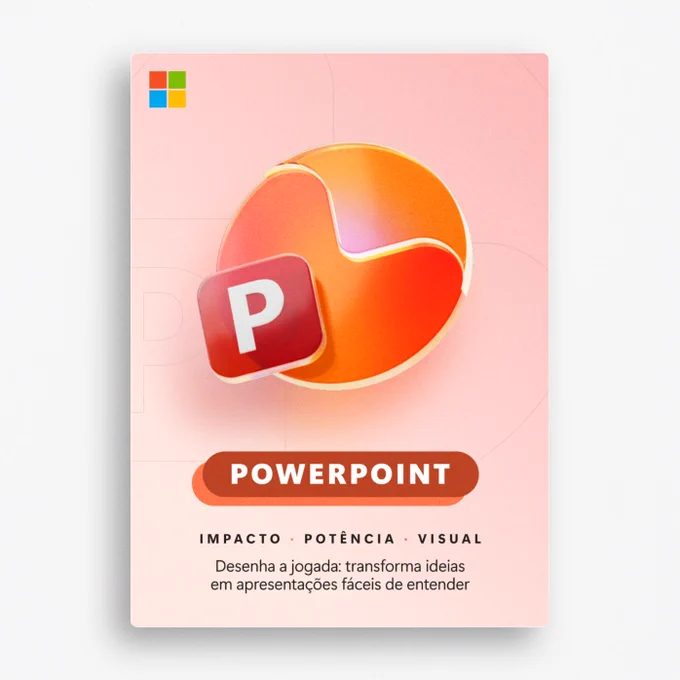 Ícone do PowerPoint em tons de laranja e vermelho, com gráfico circular estilizado em fundo claro.