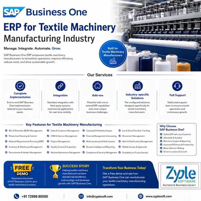 sap b1 erp for textile machinery manufacturing industry