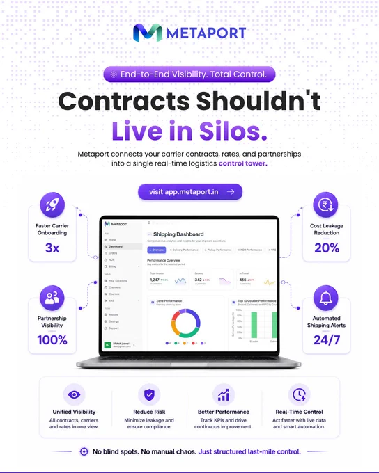 Carrier contracts living in emails and spreadsheets? That's chaos. Metaport gives you one real-time view of all rates, partners, and SLAs. Total control, zero blind spots. ⚡
🔗 app.metaport.in | 📩 connect@metaport.in