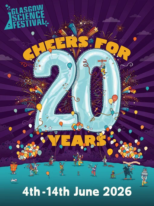 Poster of the 20th Glasgow Science Festival, taking place between 4-14 June.
