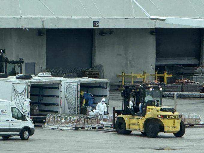 Long-tailed macaques in crates at Miami International Airport; photos provided by whistleblower to Action for Primates/Long-tailed macaques in export facility, Mauritius: Cruelty Free International