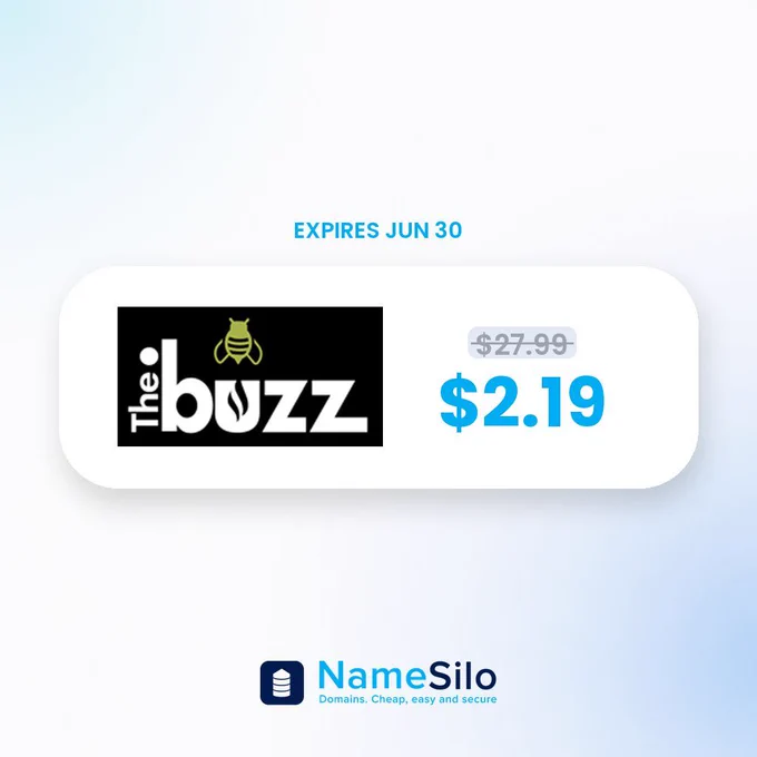 NameSilo .BUZZ promo card — $2.19 first year, was $27.99