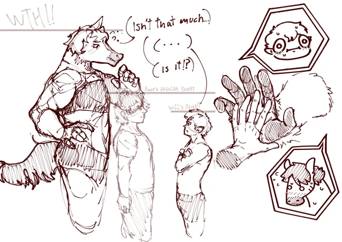 It's hard for her to say how much taller she is now compared to before... something like 10 cm taller... maybe?
Will's expression says it all, and comparing the palms of their hands for reference doesn't help at all.