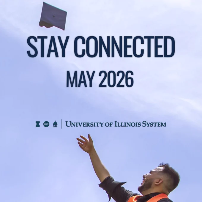 Stay Connected
May 2026
University of Illinois System

A graduate tossing his graduation cap into the air