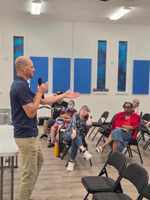 mayor talking to his constituents 