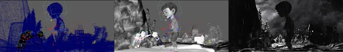 A still of TheKid and The Playground Bullies. TheKid stands at the edge of the cliff, he is shivering from cold and is all alone. The gloomy skies, the moon and the orphanage are all creating a sense of doom behind him. 
Every image begins with creation of the world, the environment and the placement. We then pose the characters to tell our story!  
From 3d wireframes in Maya, all the way to the Final image using #RedShift GPU Renderer. Looks like cinema, read like a book!
This is the type of love, care and attention to detail that we put into every single frame in #TheDailyMobster cinematic #graphicnovel.