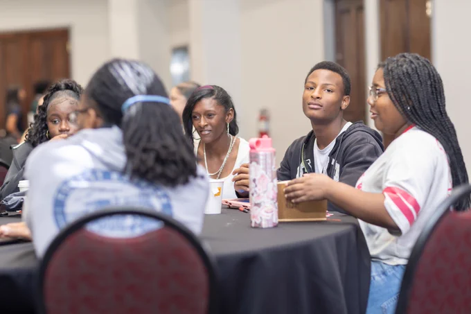 students in a large room