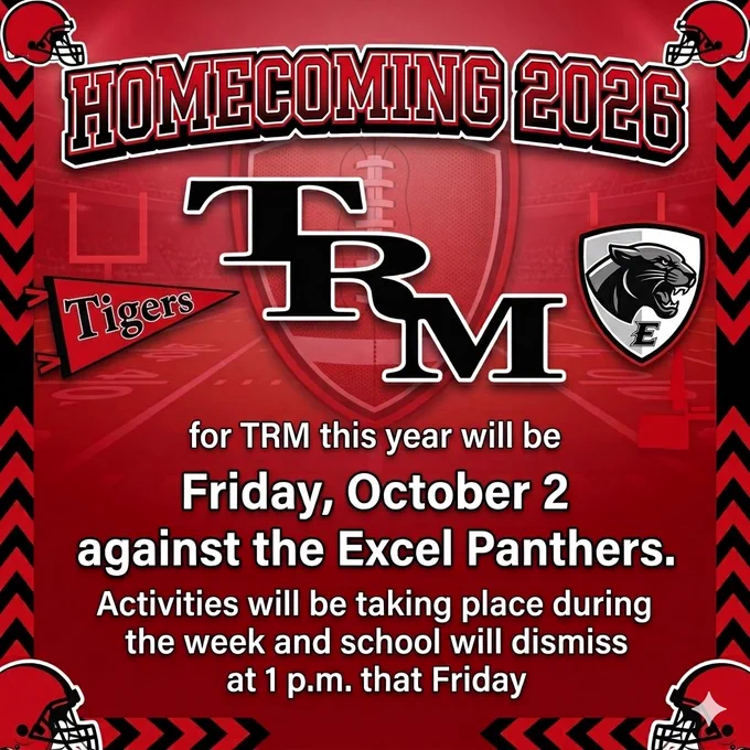 Homecoming 2026 will be on Friday, October 2. School will dismiss at 1 p.m.