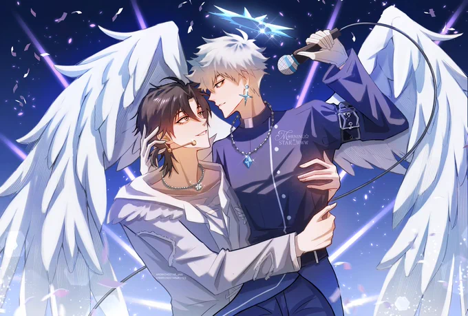 Lu Guang and Cheng Xiaoshi from Link Click performing a duet together, wearing the outfits from the upcoming Dream Out! music album. 