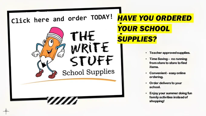 dancing pencil telling you to order school supply kits