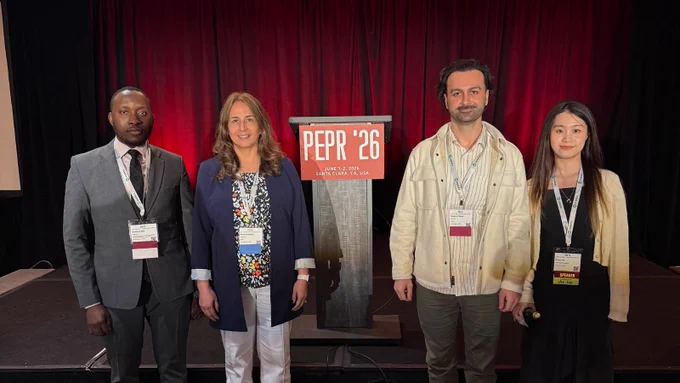 From left to right: PhD student Mubarak Raji, Associate Professor Masooda Bashir, and PhD students Ramazan Yener and Eryue Xu.