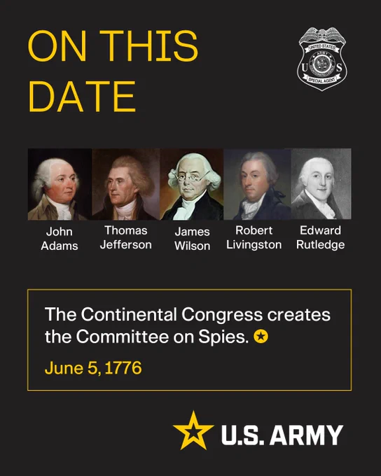 On This Date\nThe Continental Congress creates the Committee on Spies. John Adams, Thomas Jefferson, James Wilson, Robert L. Livingston, and Edward Rutledge \n\nJune 5, 1776\n