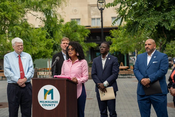 Milwaukee County Chairwoman Marcelia Nicholson-Bovell, 10th District speaking at today's event.