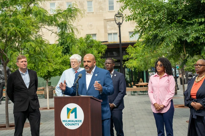 Milwaukee County Transit System President & CEO speaking at today's event.