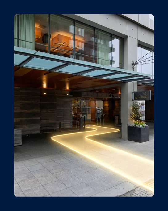 A highllighted path leading into a building.