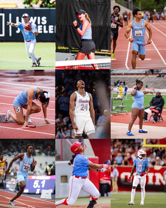3x3 grid of UH athletes wearing Houston Blue uniforms