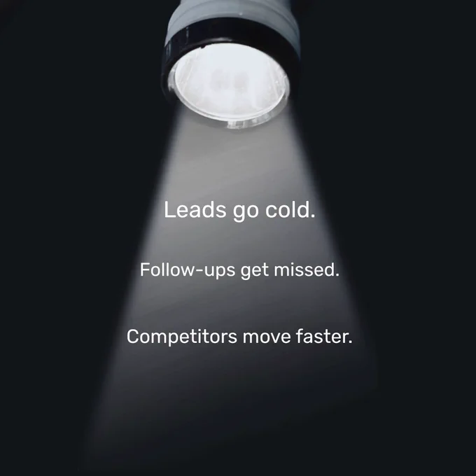 A focused spotlight highlights text about the risks of missing follow-ups in business. The mood is contemplative and urgent.