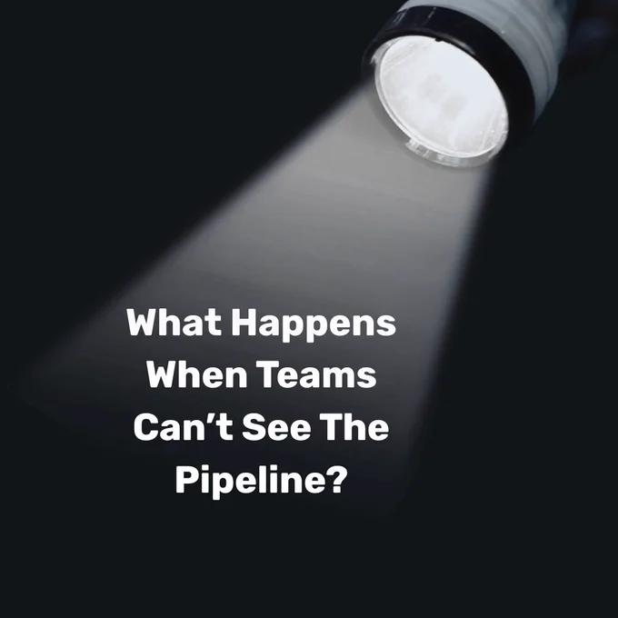 A flashlight beam illuminating text that questions the visibility of a team's pipeline, conveying a sense of inquiry and introspection.