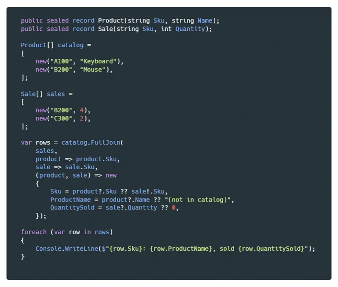 LINQ Full Outer Join support coming in .NET 11 Preview 5