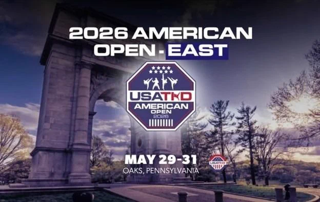 USATKD’s American Open logo with the words “2026 American Open-East” written in capital white letters.