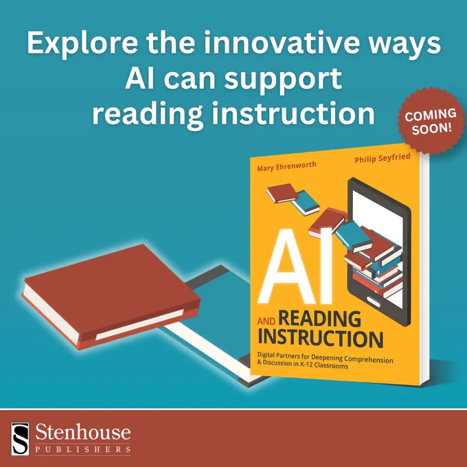 Image of cover of AI and Reading Instruction (yellow cover with images of books coming out of a tablet). Text reads: Explore the innovating ways AI can support reading instruction