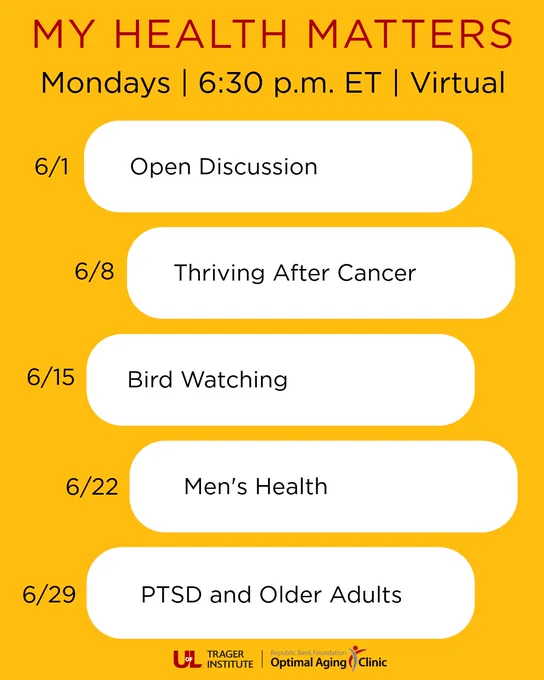 Graphic with the June schedule of My Health Matters presentations