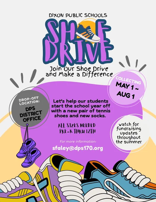 shoe drive flyer with pairs of shoes and information about the drive