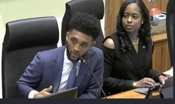 Mayor Brandon Scott and City Solicitor Ebony Thompson at a recent Board of Estimates meeting. 