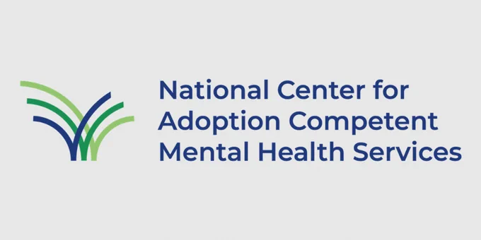Logo of the National Center for Adoption Competent Mental Health Services with stylized green and blue lines.