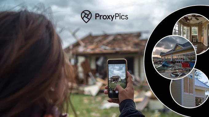 Insurance claims workflow blog graphic discussing how on-demand property inspections, AI-assisted damage assessments, and scalable field data collection help insurers reduce claim turnaround times from weeks to hours after property damage events.