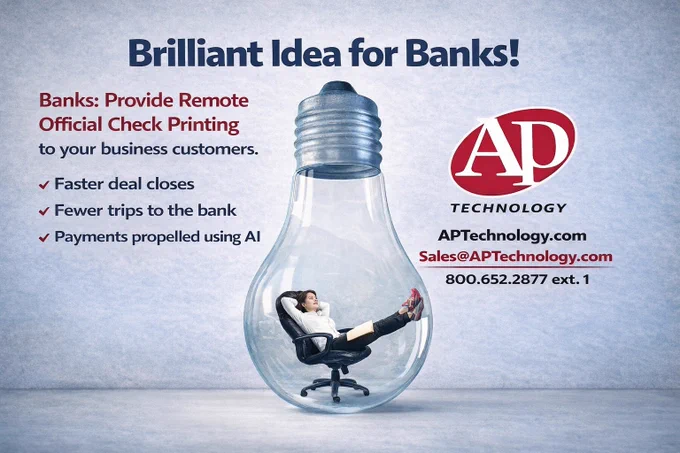 #Banks, we help increase deposits from business customers, even in areas where you have no branches. Automated workflow, Payee Deposit Choice, multi-payment options including #RemoteOfficialCheckPrinting for faster deal closes and fewer trips to bank. https://www.aptechnology.com