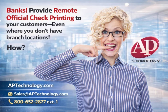 #Banks! #RemoteCheckPrinting means faster deal closes and fewer trips to branches for #business customers. More deposits for you. Advanced workflow automation and Secure32 replacement, too. AP Technology for modernized payment issuance solutions. https://www.aptechnology.com
